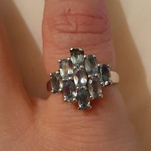 1.37 ct Aquamarine and 925 silver cluster ring